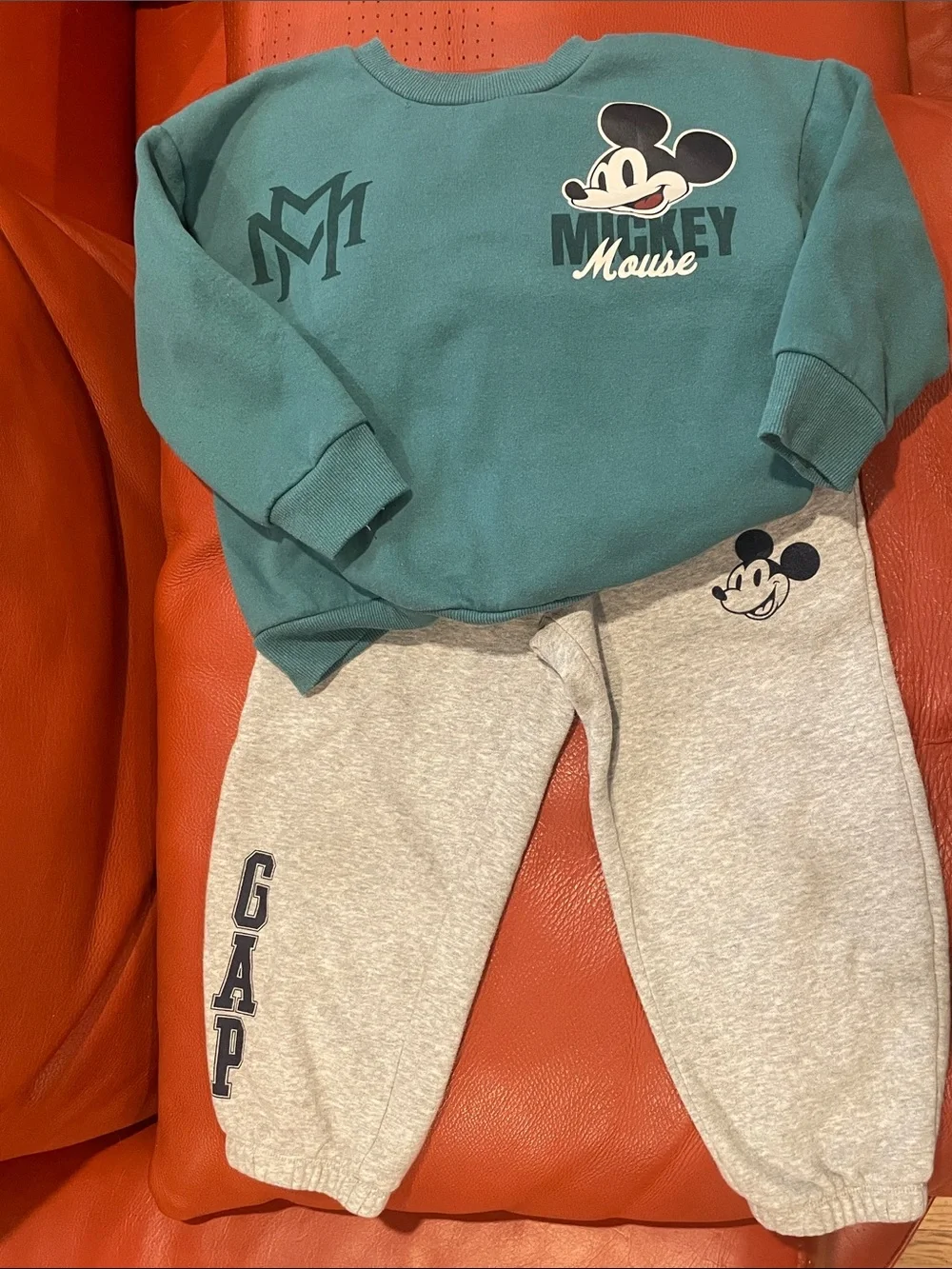 GAP Teal Mickey Mouse Sweatshirt and Gray Joggers Set